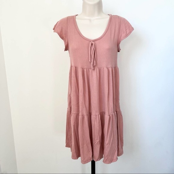 ribbed knit babydoll dress mauve pink‎ short sleeve flowy casual dress Size S - Picture 10 of 10